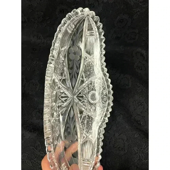 VTG American Brilliant Clear Cut Glass Oblong Relish Tray Celery Bowl 11" HEAVY - Picture 11 of 16